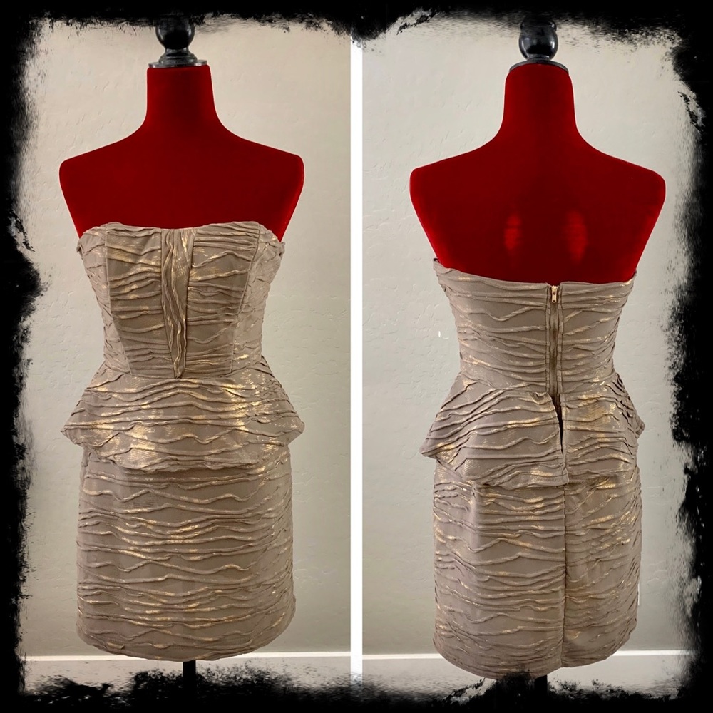 TEEZE ME peplum strapless dress - olive with gold